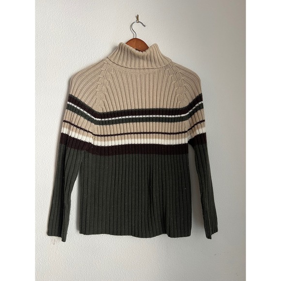 Striped Turtleneck Sweater Carolyn Taylor Ribbed Knit Essential - Picture 1 of 5